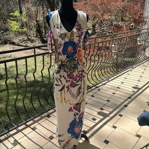 RACHEL Rachel Roy Ivory Maxi Dress with Blue & Pink Floral Print